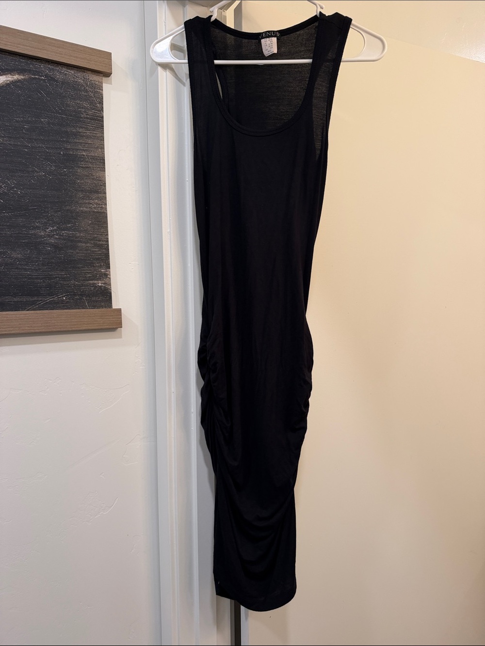 VENUS Black Sleeveless Ruched Midi Dress